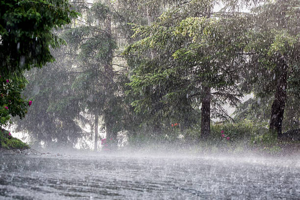 Torrential rain causing flood.